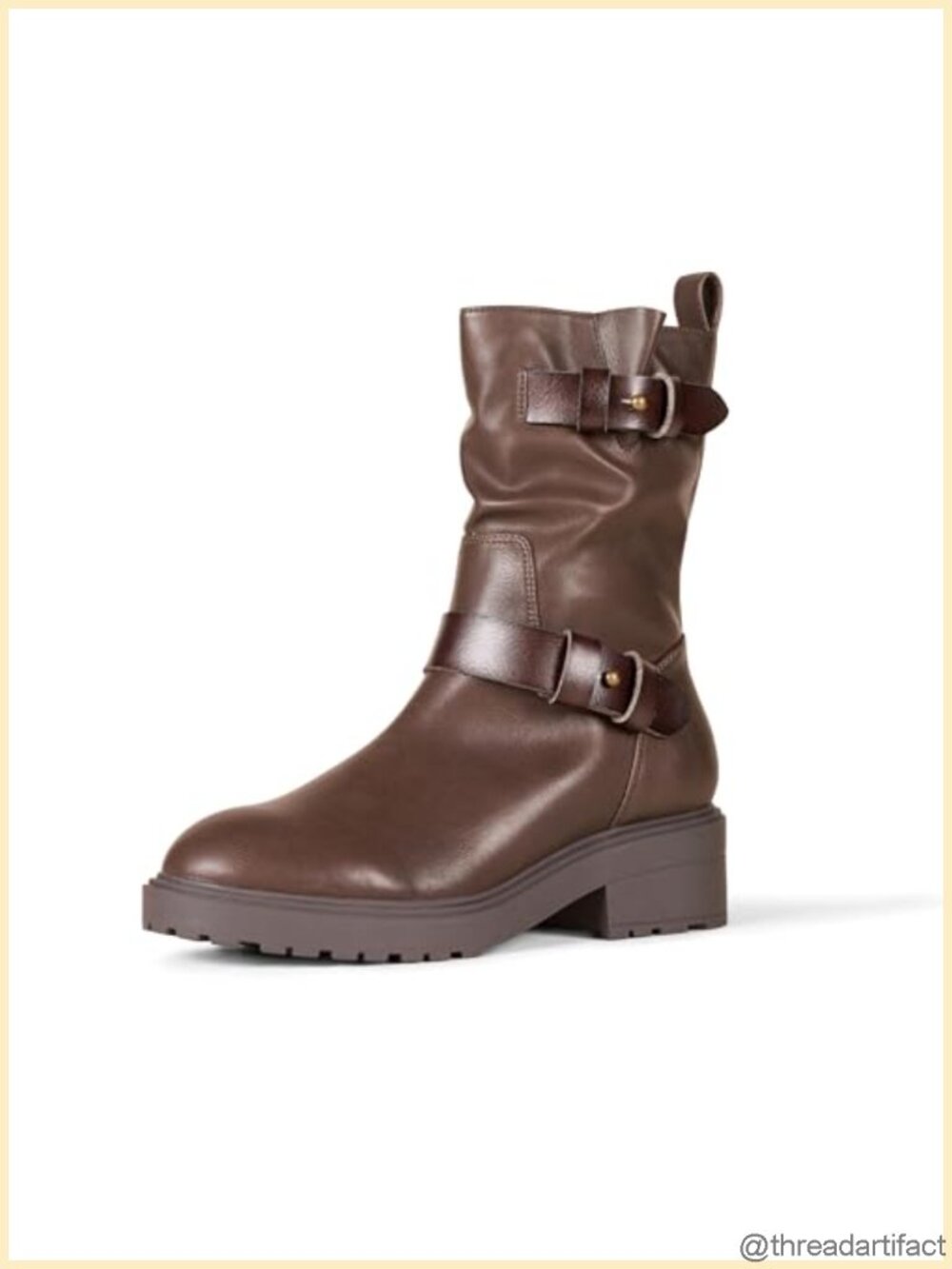 Mid Calf Cropped Biker Boot Faux Leather Anti Slip Memory Foam